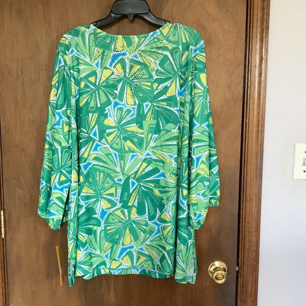 3/$45 Ruby Rd top retro abstract floral print crochet like detail boho blouse 2X - Picture 15 of 17